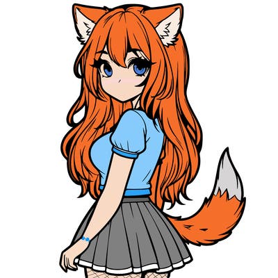 realistic girl with wolf ears and a tail