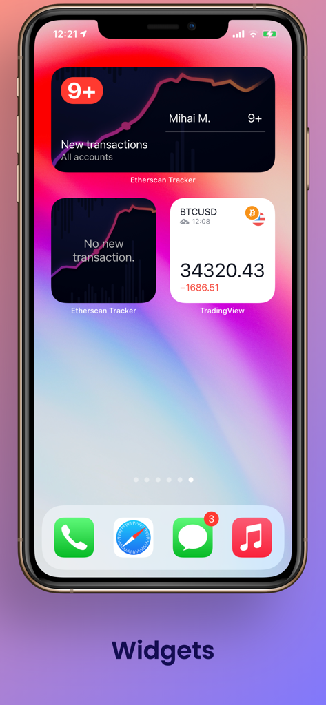 Ethereum Wallet Tracker - iPhone home screen with Ethereum wallet tracker and BTC price widgets