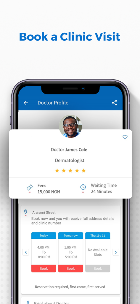 Vezeeta - Doctors & Pharmacy - Vezeeta mobile app screen showing a doctor profile and appointment booking slots