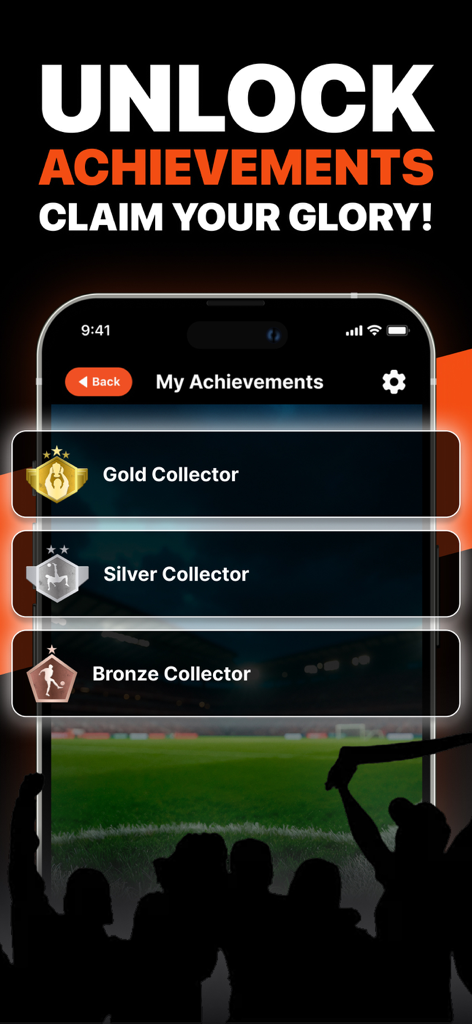 FC 26 FUT Card Creator - A mobile screen showing unlocked achievements like Gold Silver and Bronze Collector in the FC 26 app