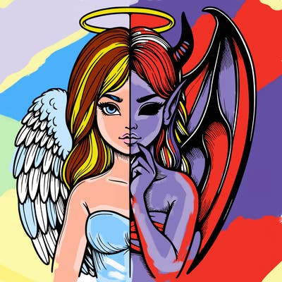 realistic angel half demon