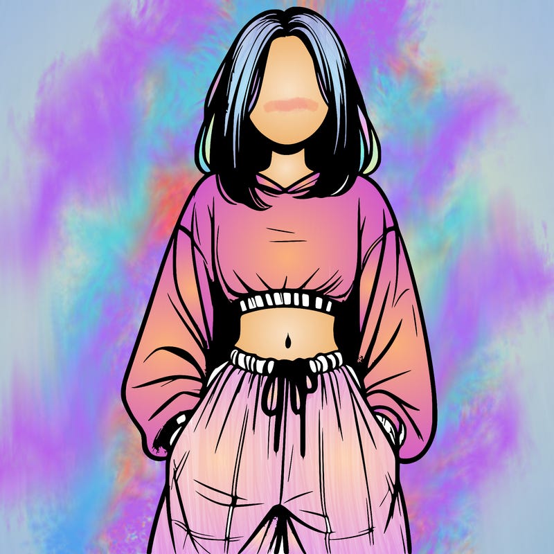 realistic girl faceless with baggy pants and a crop top