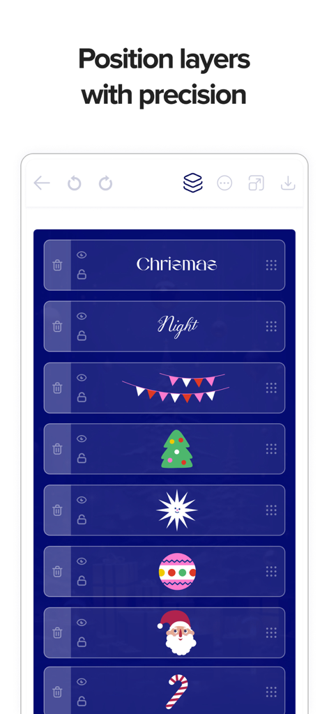 Poster Maker - Flyers Design - Interface showing precision layer management for a Christmas poster design