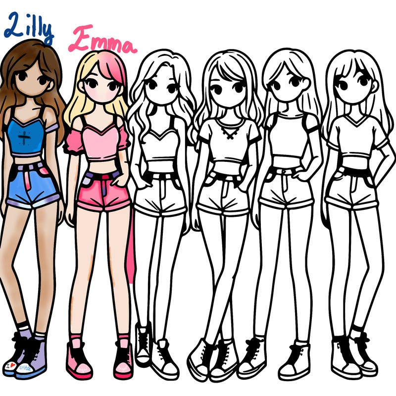 a group of girls wearing crop tops and shorts