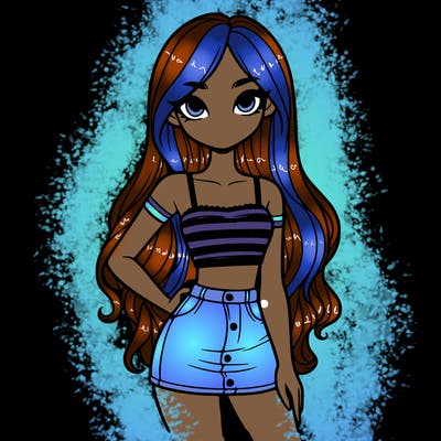 girl in crop top cute skirt and long hair