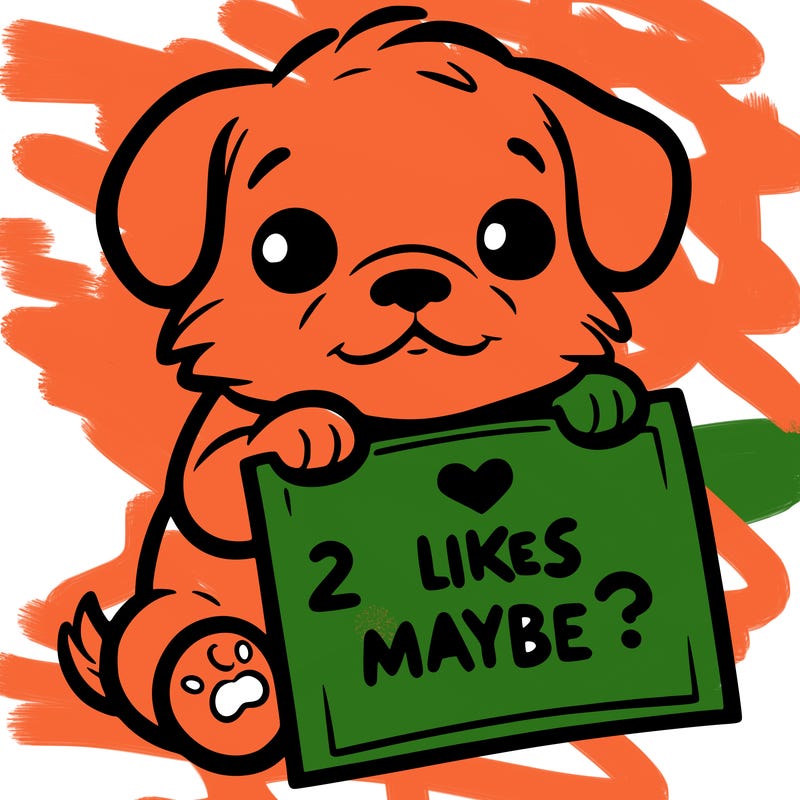 a puppy holding a sign that says 2 likes maybe?