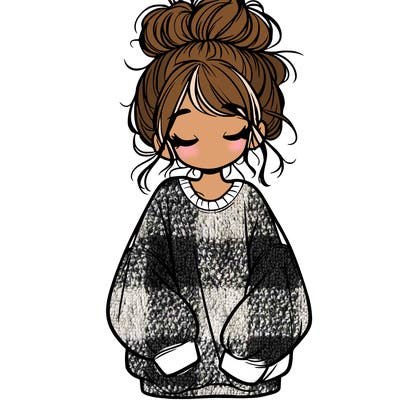 girl with baggy sweatshirt and messy bun