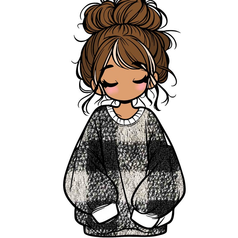 girl with baggy sweatshirt and messy bun