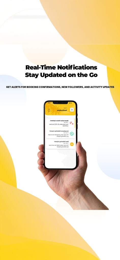 A hand holding a smartphone showing real time travel notifications and booking alerts in the Discover Jordan app