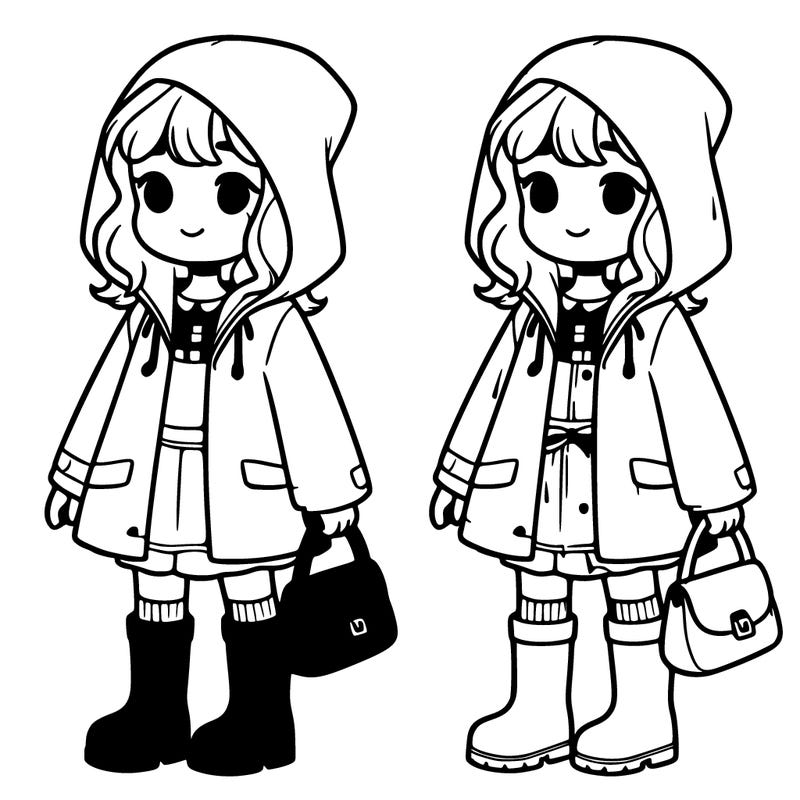 girl with a rain jacket and boots and bag no hat
