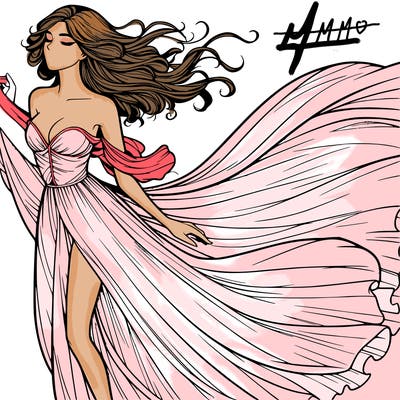 realistic woman in dress flowing the the wind