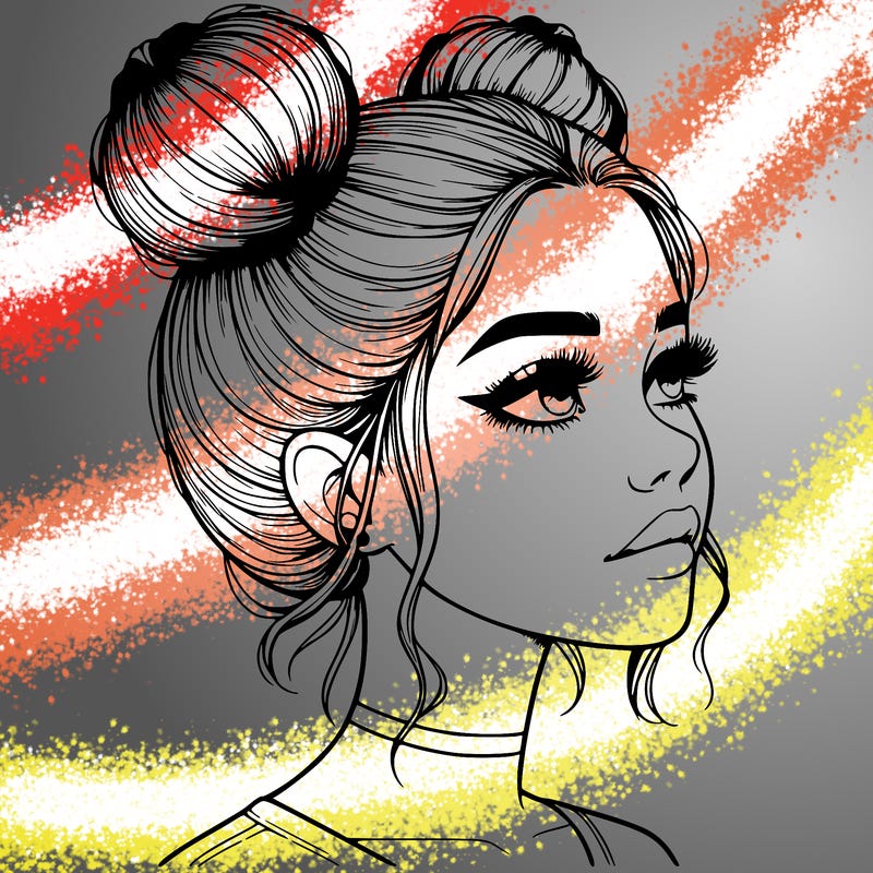 realistic girl with buns on the top of her head