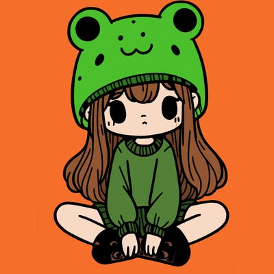a girl wearing a frog hat and some frog socks