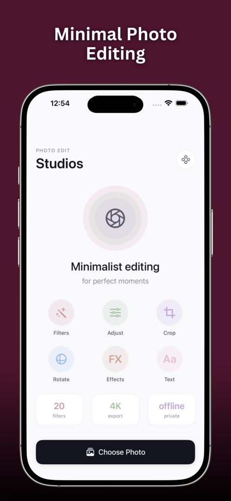 Photo Edit Studio++ - Minimalist user interface of the Photo Edit Studio app for iPhone