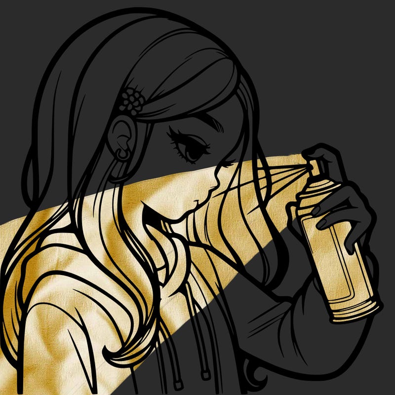 a realistic girl spray painting