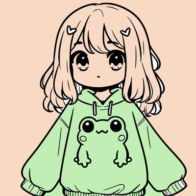 girl wearing frogging sweatshirt