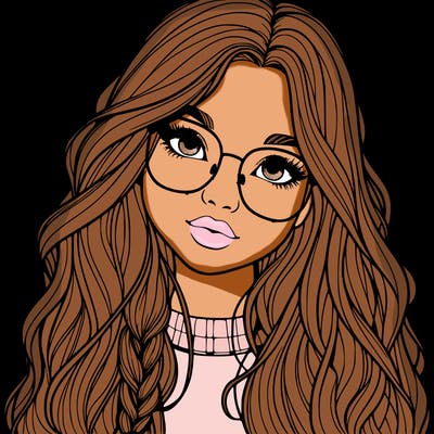 girl with long hair and freckles and glasses realistic