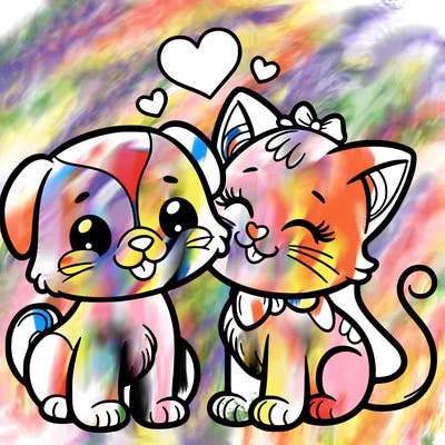 cat with a dog and in love