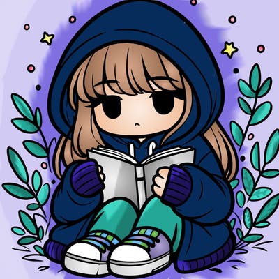 girl in oversized hoodie reading a book