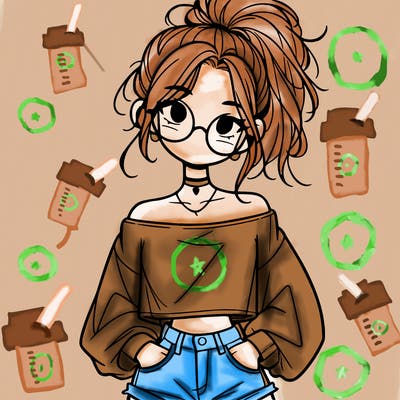 girl with a messy ponytail glasses a baggy crop top and jean shorts