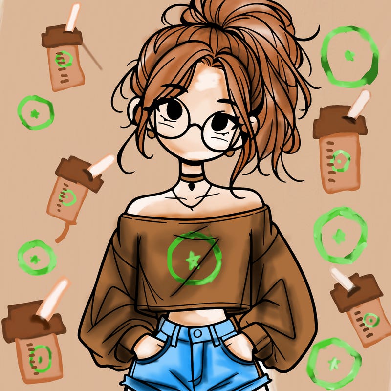 girl with a messy ponytail glasses a baggy crop top and jean shorts