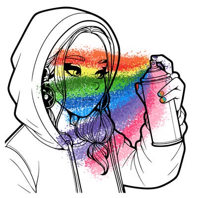 a realistic girl, spray painting