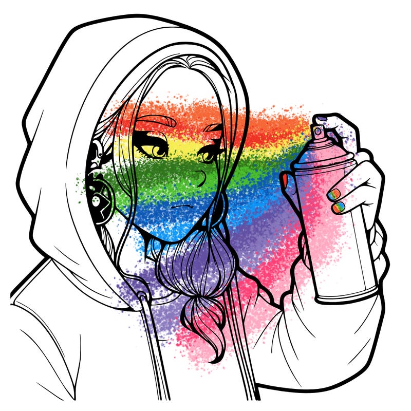 a realistic girl, spray painting