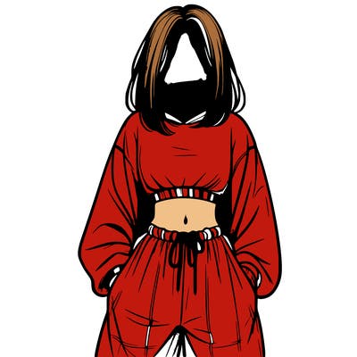 realistic girl faceless with baggy pants and a crop top