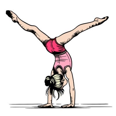 realistic gymnastic hand stand girl in four splits