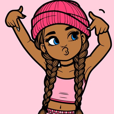 realistic teenage girl with braids and a beanie and crop top doing 🫶🏼