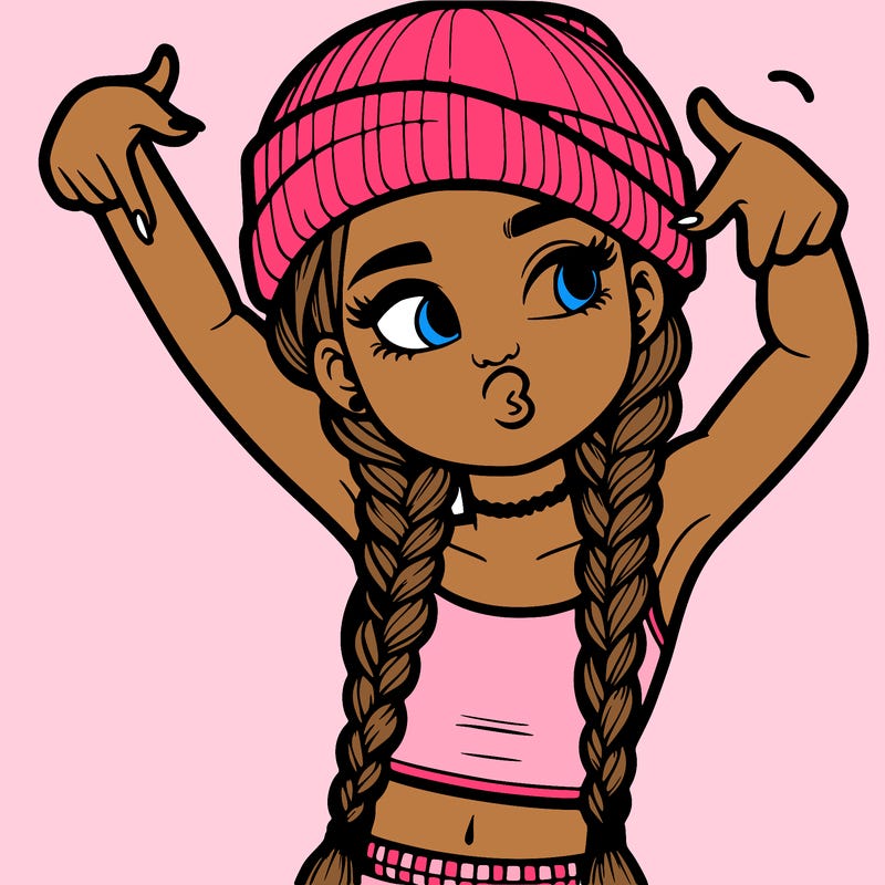 realistic teenage girl with braids and a beanie and crop top doing 🫶🏼