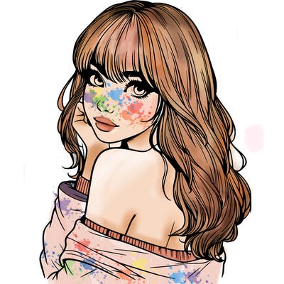 realistic girl with bangs looking over her shoulder