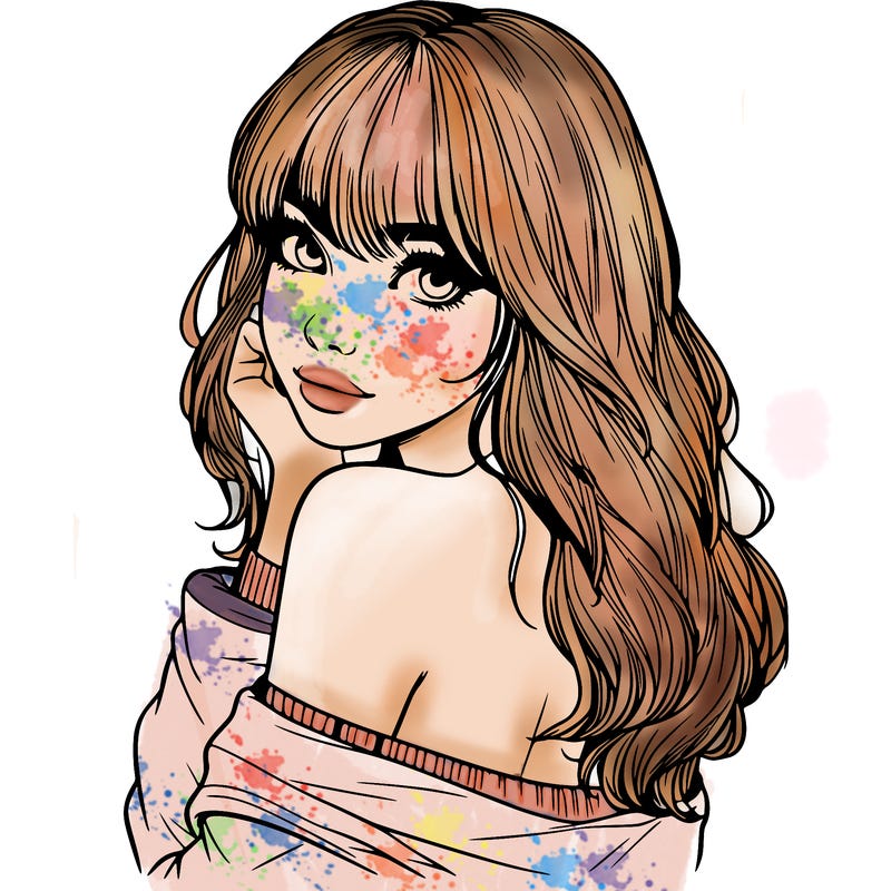 realistic girl with bangs looking over her shoulder