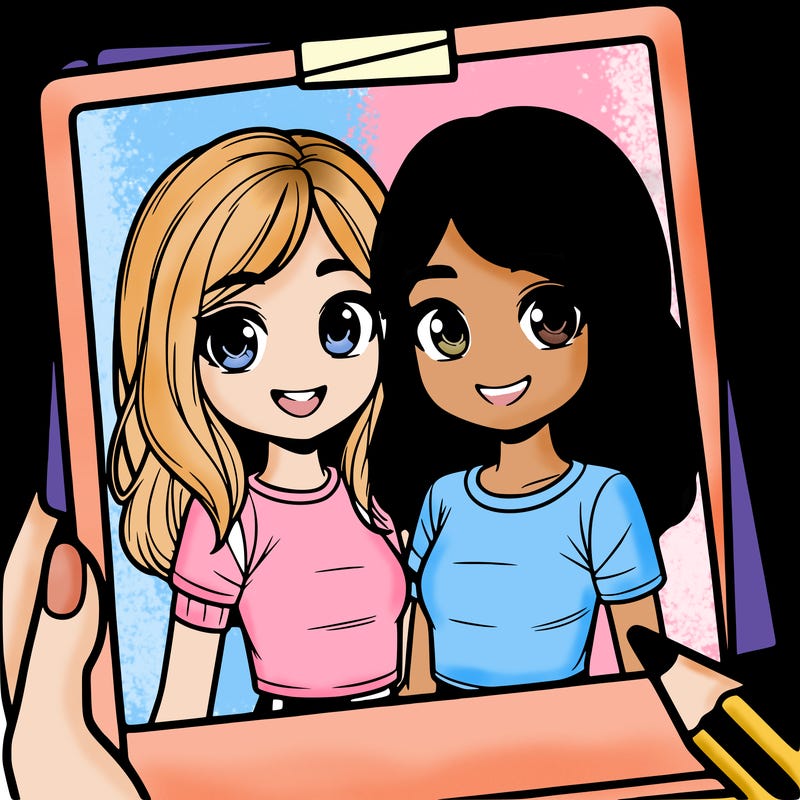 realistic, girl best friends taking a polaroid picture