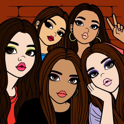 group of teen girls friends y2k up close in a selfie