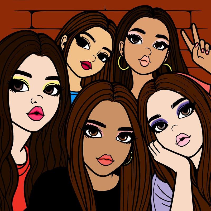 group of teen girls friends y2k up close in a selfie