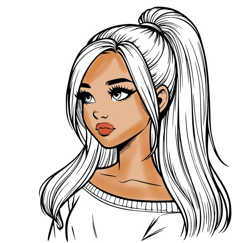 realistic girl with a high ponytail