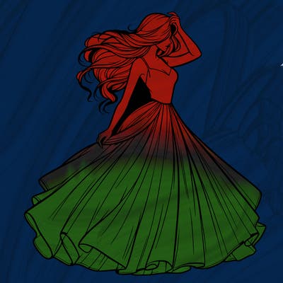 realistic woman with dress flowing in the wind