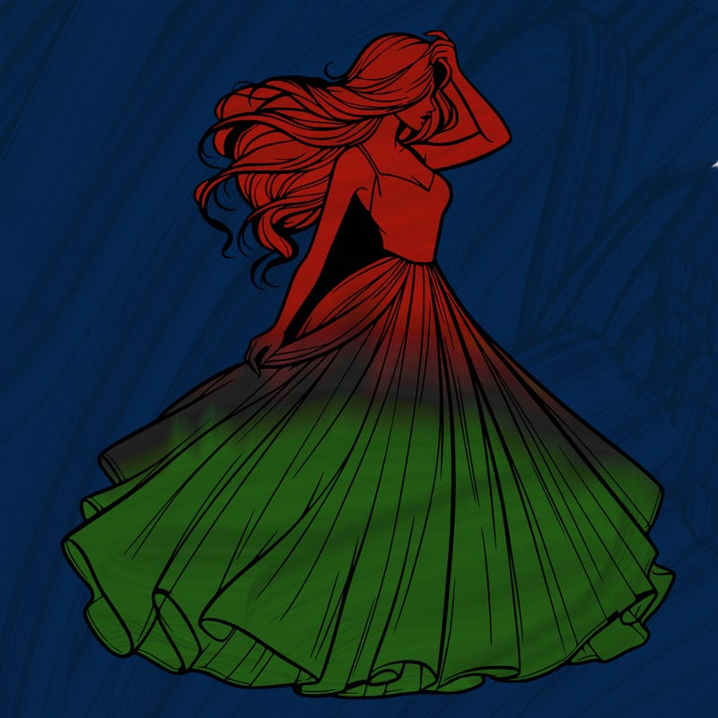 realistic woman with dress flowing in the wind