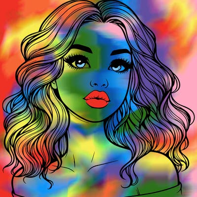 realistic girl with wavy hair and lips