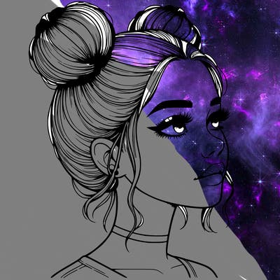 realistic girl with buns on the top of her head