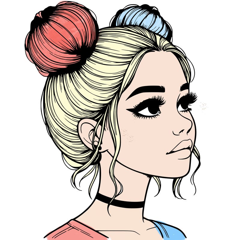 realistic girl with buns on the top of her head