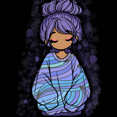 girl with baggy sweatshirt and messy bun