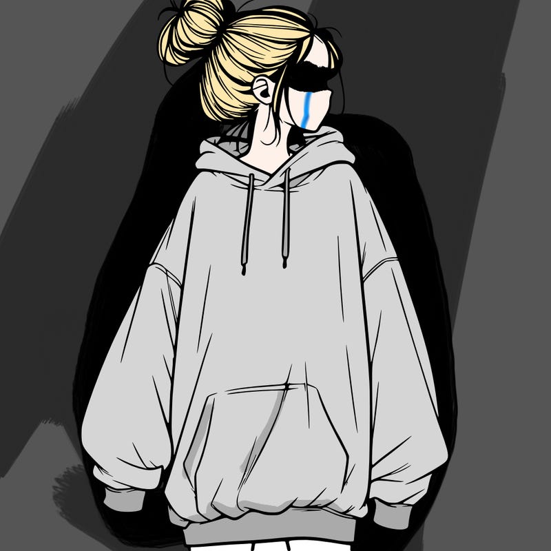 realistic girl with a oversized sweatshirt on and a bun