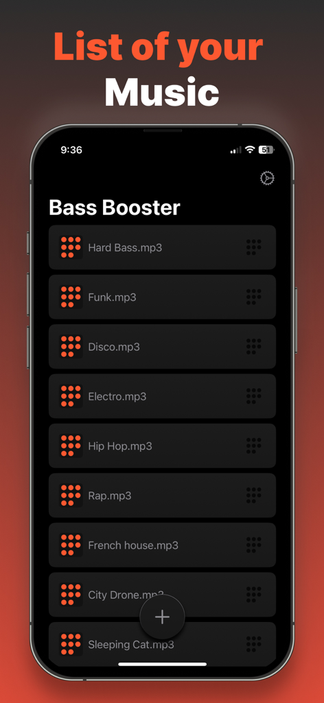 Bass Booster Volume Booster - Interfaz de la biblioteca de música de la aplicación Bass Booster