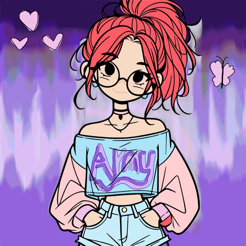 girl with a messy ponytail glasses a baggy crop top and jean shorts