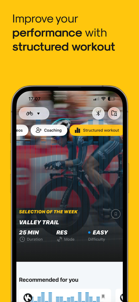 Kinomap: Bike, Run, Row - Kinomap app showing structured workout options for indoor cycling