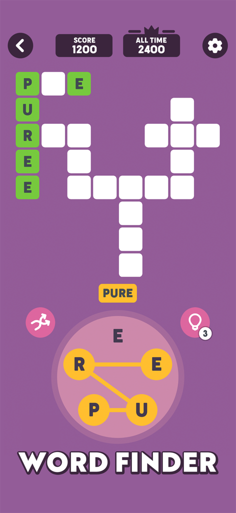 A word finder puzzle game screen from the Offline Games app showing a letter connection grid
