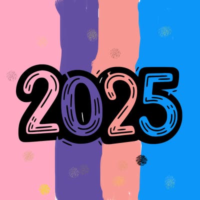 one line scrawled numbers sketch design “2025”