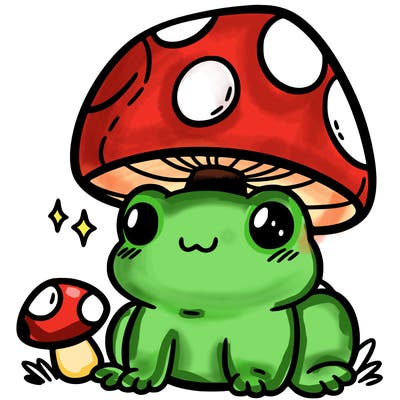 a cute frog with a mushroom hat